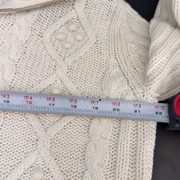 High Sierra Chunky Cable Knit Zip Sweater Cream Ivory Bobble Detail Size M - Picture 8 of 9